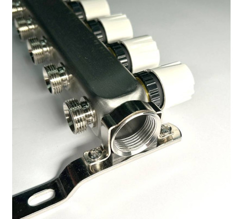 Коллекторная группа STOUT 1 x 11 выходов 3/4 с балансировочными и термостатическими вентилями без концевых групп нержавеющая сталь 451W4311