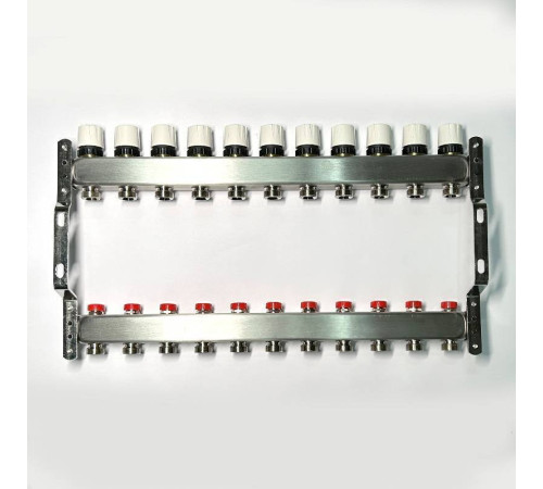 Коллекторная группа STOUT 1 x 11 выходов 3/4 с балансировочными и термостатическими вентилями без концевых групп нержавеющая сталь 451W4311