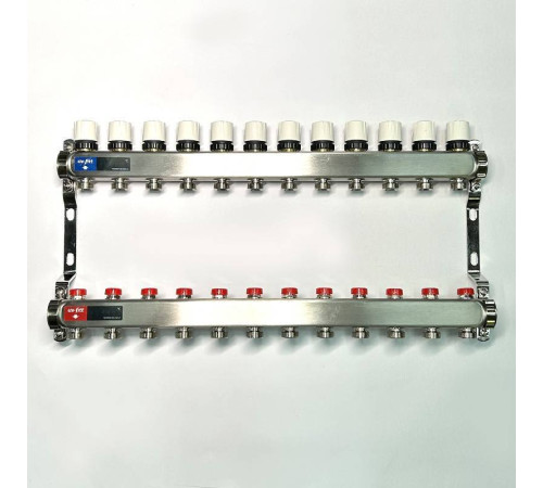 Коллекторная группа 1 x 12 выходов 3/4 STOUT с балансировочными клапанами из нержавеющей стали без концевых групп 451W4312