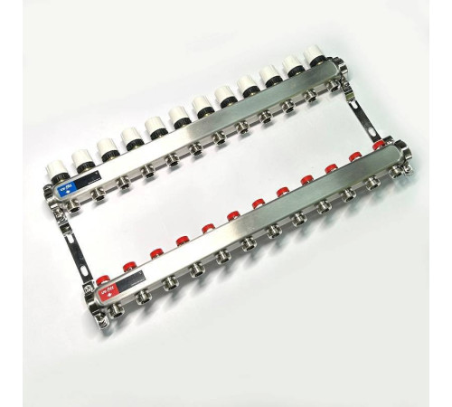 Коллекторная группа 1 x 12 выходов 3/4 STOUT с балансировочными клапанами из нержавеющей стали без концевых групп 451W4312