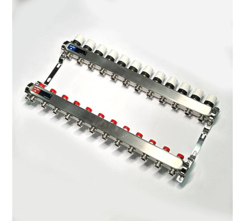 Коллекторная группа 1 x 12 выходов 3/4 STOUT с балансировочными клапанами из нержавеющей стали без концевых групп 451W4312