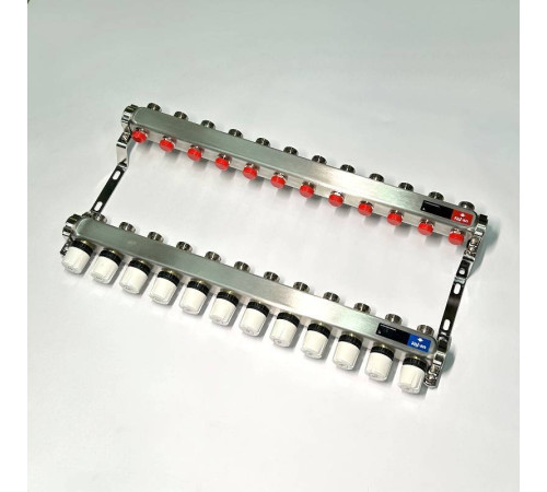 Коллекторная группа 1 x 12 выходов 3/4 STOUT с балансировочными клапанами из нержавеющей стали без концевых групп 451W4312