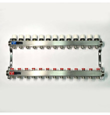 Коллекторная группа 1 x 13 выходов 3/4 STOUT с балансировочными клапанами из нержавеющей стали без концевых групп 451W4313