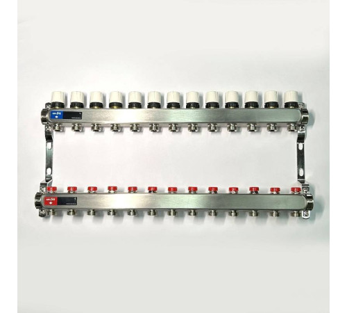 Коллекторная группа 1 x 13 выходов 3/4 STOUT с балансировочными клапанами из нержавеющей стали без концевых групп 451W4313