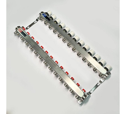 Коллекторная группа 1 x 13 выходов 3/4 STOUT с балансировочными клапанами из нержавеющей стали без концевых групп 451W4313