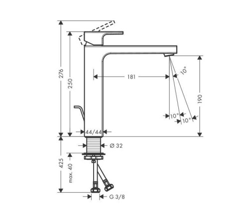 Смеситель для раковины Hansgrohe Vernis Shape 190 с донным клапаном хром 71562000