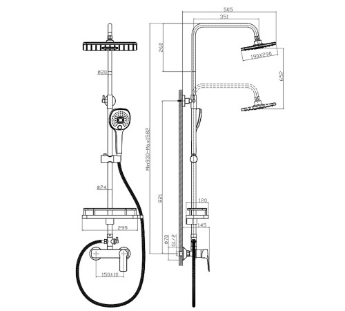 Душевая система Rossinka Silvermix RS27-45 с верхней лейкой Тропический дождь RS27-45