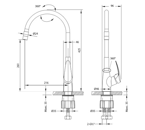 Смеситель для кухни Lemark Linara с гибким изливом хром/черный LM0415C-Black