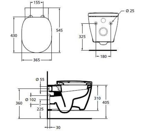 Комплект 3 в 1 Ideal Standard Connect подвесной унитаз E803501, сиденье микролифт E712701, инсталляция ProSys Eco Frame M E233267 W220101