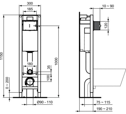 Комплект 3 в 1 Ideal Standard Connect подвесной унитаз E803501, сиденье микролифт E712701, инсталляция ProSys Eco Frame M E233267 W220101