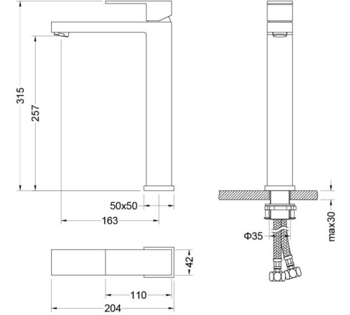 Смеситель для раковины Aquanet Либра высокий 257 мм без донного клапана AQ1604CR