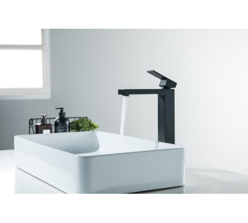 Смеситель для раковины Aquanet Либра высокий 257 мм без донного клапана матовый черный AQ1604MB