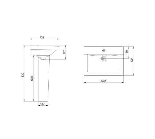 Умывальник Sanita Орион с переливом белый 572х424 мм 1.3110.8.S00.11B.0