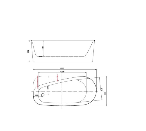 Ванна акриловая отдельностоящая Aquanet ПРИМА 1700x800x580 мм со сливом и ножками AQ-1115780