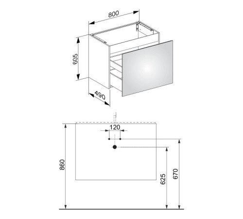 Тумба под умывальник KEUCO PLAN 800x490x605 мм инокс матовый 32962290000
