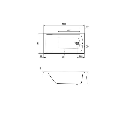 Ванна акриловая Santek ФИДЖИ 150х75 см прямоугольная 1.WH50.1.598