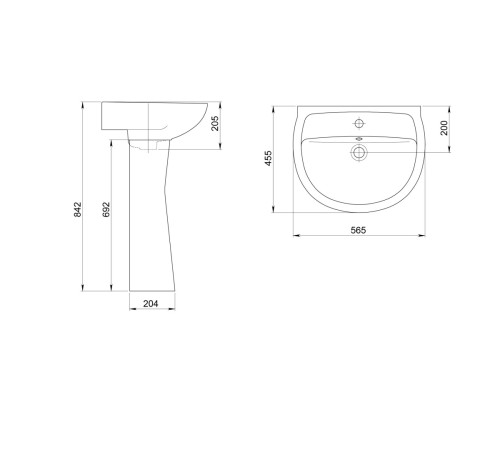 Умывальник Sanita Версия с переливом белый 565х455 мм 1.3111.5.S00.11B.0