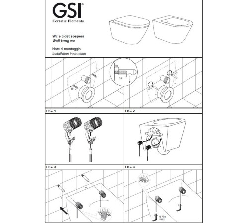 Комплект скрытого крепления GSI FISR2 для подвесных унитазов и биде FISR2