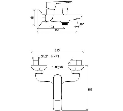 Смеситель для ванны Ravak Classic CL 022.00/150 150 мм X070083