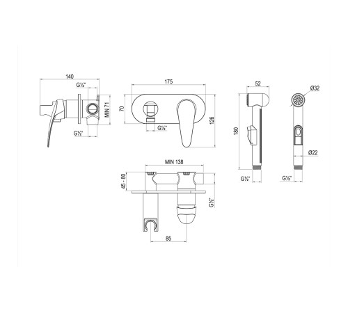 Смеситель для гигиенического душа Lemark Linara встраиваемый хром LM0419C