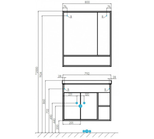 Комплект AQUATON Флай 80 тумба белый/дуб крафт и раковина Миранда 80 1A2374K0FAX10