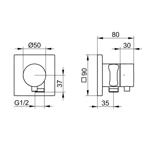 Вентиль запорный KEUCO IXMO с переключателем на 2 потребителя и держателем лейки хром 59557011202