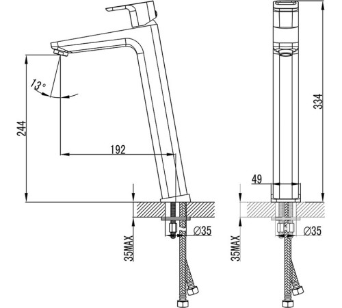Смеситель для умывальника RAVAK 10° TD 015.00 высокий 333 мм без донного клапана X070091