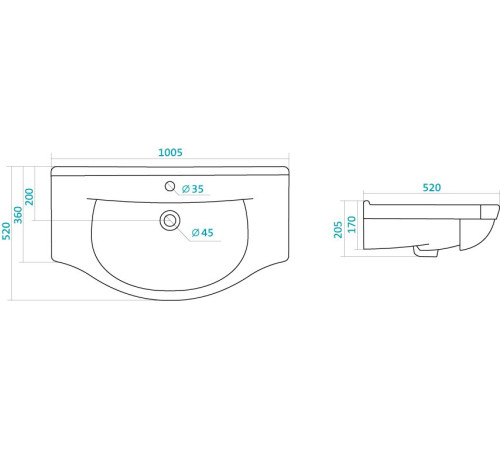 Умывальник Santek Эльбрус 100 см 1.WH11.0.255