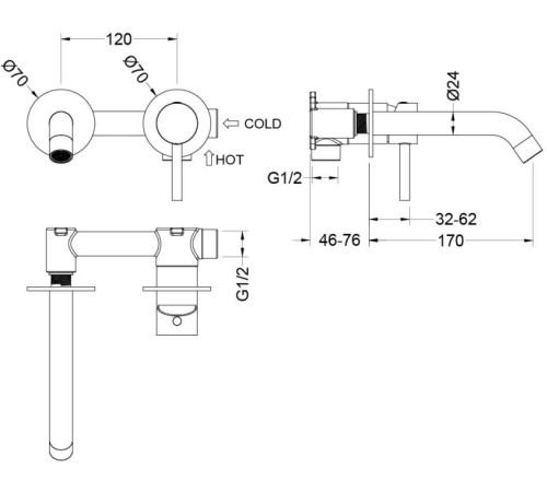 Смеситель для раковины Aquanet Европа AQ1313CR настенный скрытого монтажа хром AQ1313CR