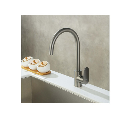 Смеситель для кухни Aquanet Ника полукруглый излив оружейная сталь AQ1882BGM
