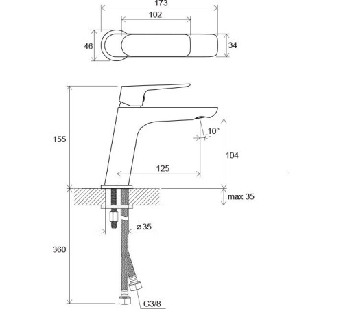 Смеситель для умывальника RAVAK Classic CL 012.00 без донного клапана X070080