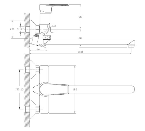 Смеситель для ванны Rossinka Silvermix RS28-33 с плоским изливом 350 мм хром RS28-33