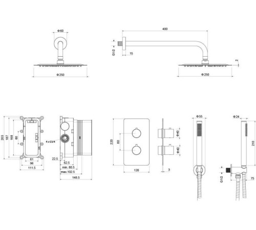 Душевой комплект 3 в 1 Aquanet Европа 2 режима матовый черный AQ1376MB