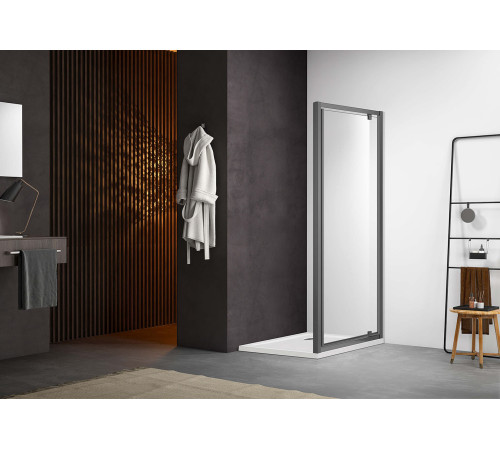 Душевая дверь Aquanet Aria распашная 1000x2000 мм оружейная сталь прозрачное стекло AQ ARI PI 10020GM