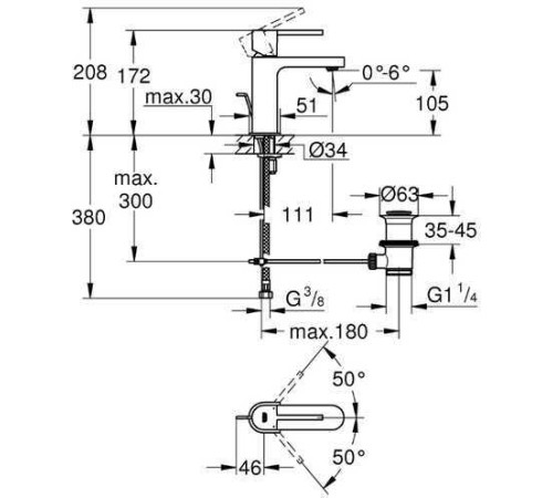 Смеситель для раковины GROHE Plus S-Size со сливным гарнитуром хром 32612003