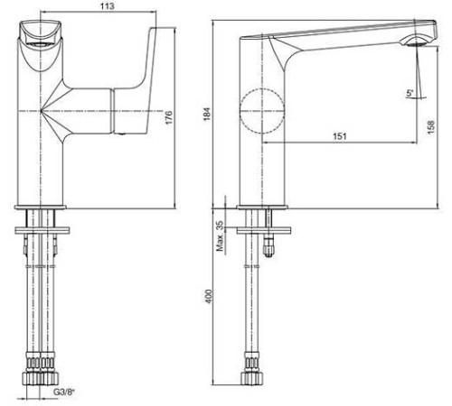 Смеситель для раковины E.C.A. Luna 158 без донного клапана 102108955EX
