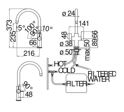 Смеситель для кухни Paini Flag FL96824/3VCR с каналом для питьевой воды FL96824/3VCR