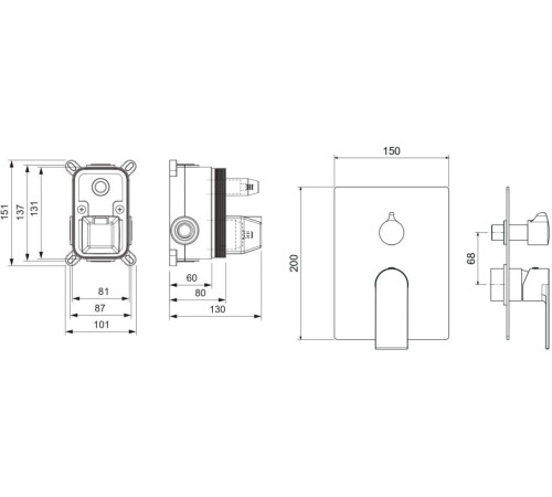 Смеситель для ванны Aquanet ЛИРА скрытого монтажа 2 режима (внешняя и скрытая часть) матовый черный AQ1446MB