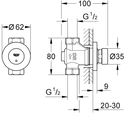 Вентиль нажимной GROHE Euroeco Cosmopolitan T автоматический хром 36268000