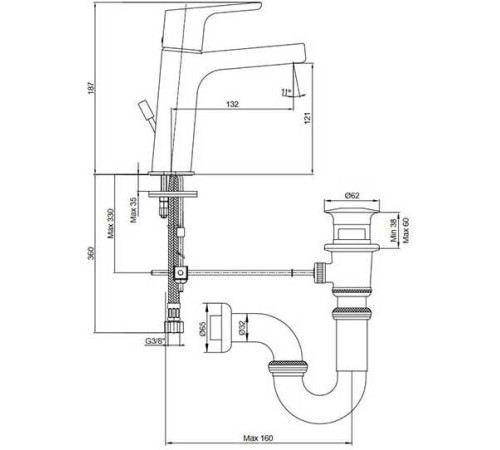 Смеситель для раковины E.C.A. Luna 121 102108947EX