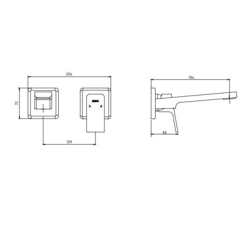 Смеситель для раковины настенный TOPAZ TIERA на 2 отверстия (внешняя часть) 102167605EX-KK