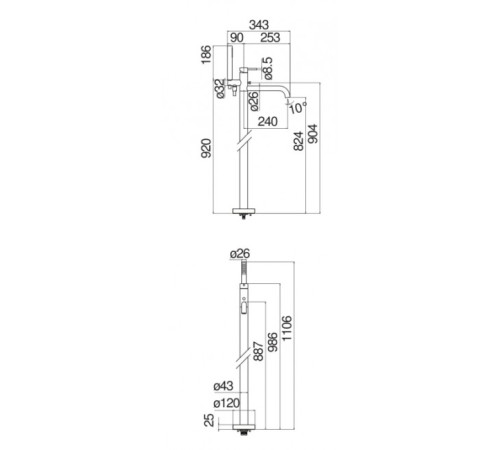 Смеситель для ванны напольный Webert LIVE матовый черный WE00180/TBM