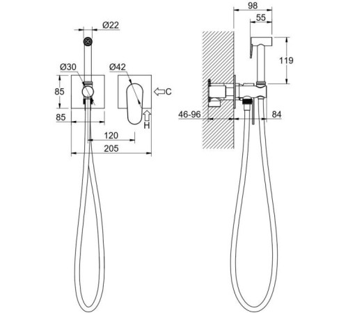 Комплект для гигиенического душа встроенный Aquanet Oberon хром AQ1220CR