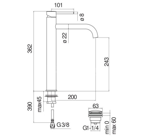Смеситель для раковины Nobili LIVE высокий матовый черный LV00128/2BM