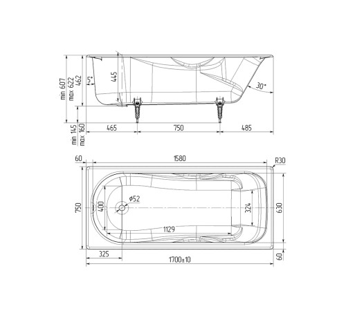 Ванна чугунная Wotte Comfort 1700х750х462 мм Comfort 1700x750