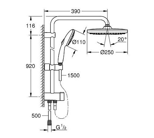 Душевая система GROHE Tempesta Cosmopolitan System 250 с термостатом хром 26672001