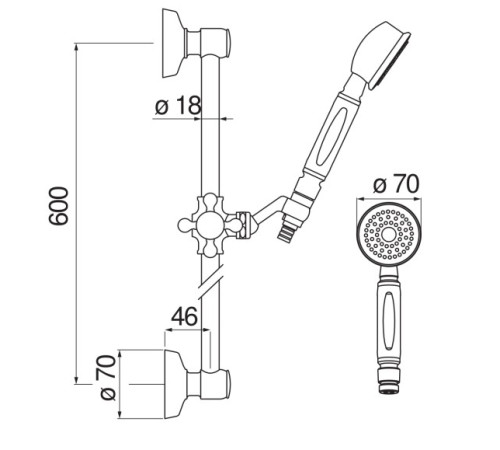 Душевой гарнитур Rossinka AD140/48GDP 60 см 1 режим золото AD140/48GDP