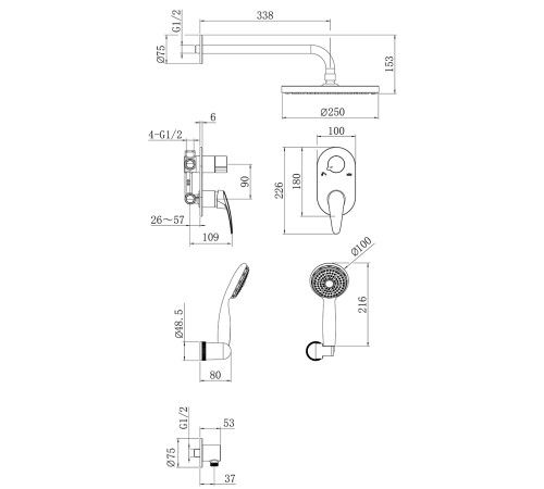 Смеситель для душа Lemark Linara встраиваемый с лейкой хром LM0429C