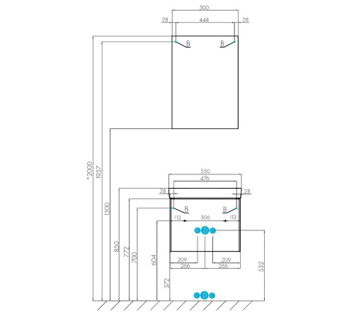 Комплект мебели для ванной Aquaton Асти 55 Белый матовый/глянец с раковиной Адриана 55 1A2631K0AX2B0