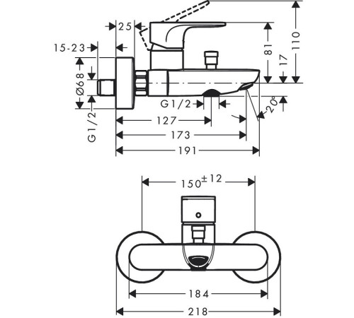 Смеситель для ванны hansgrohe Rebris S 72440000